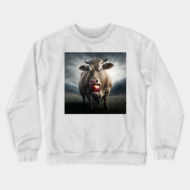 Mad Cow Chewing Apple Crewneck Sweatshirt by MAPublishings